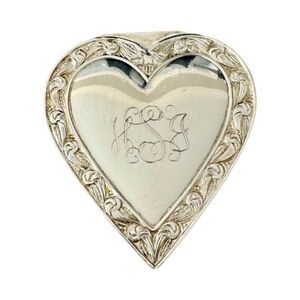REED & BARTON Vintage Silverplated Trinket Heart Box Engraved “HSJ” or “HJS”